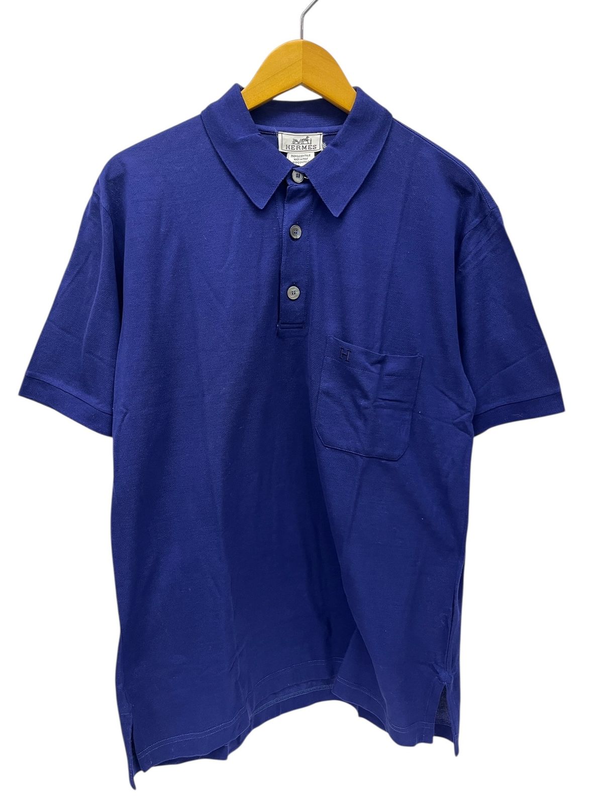 HERMES エルメス イタリア製 半袖 ポロシャツ Hロゴ刺しゅう L ネイビー メンズ 028