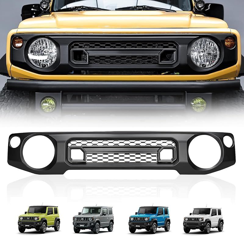 在庫 AMWMORV ジムニー シエラJB 64フロントグリル ガーニッシュ グリルカバー フェンス ブラック ジムニ シエラ JB 74 車用フロントパーツ 直接交換 ABS製 取付簡単 外装 異物防止 耐久 通風維持