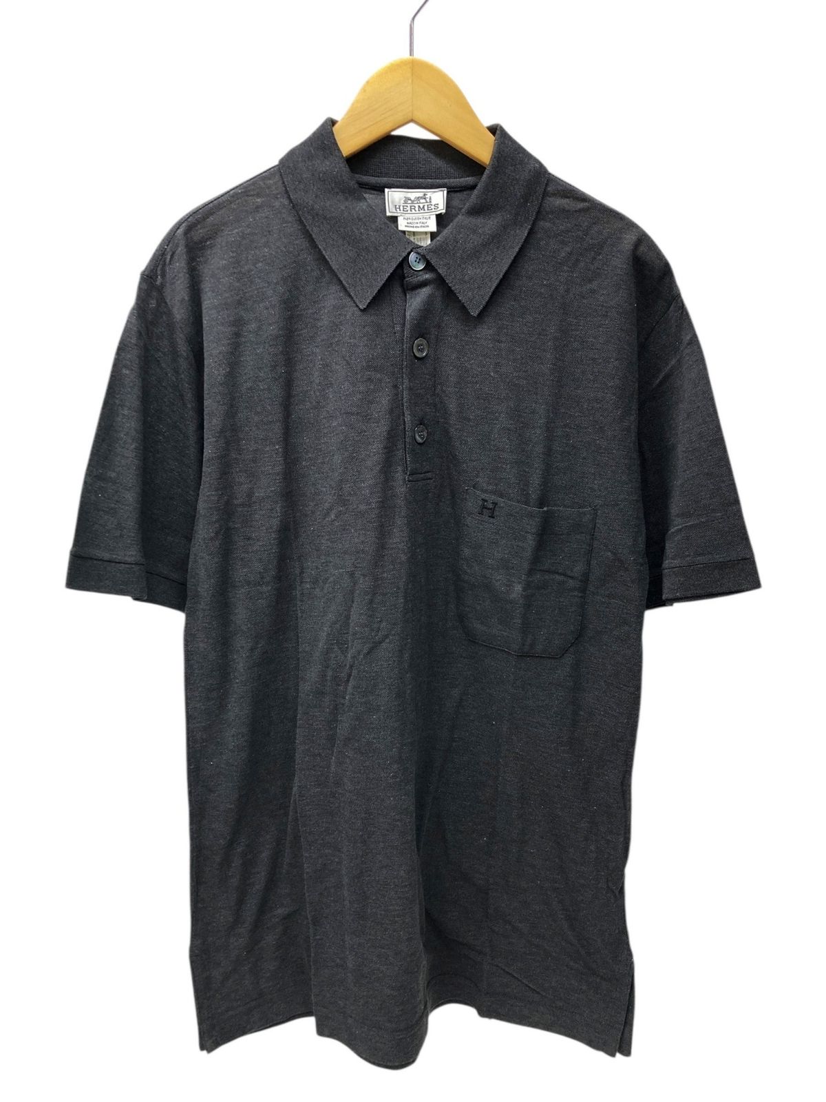 HERMES エルメス イタリア製 半袖 ポロシャツ Hロゴ刺しゅう L グレー メンズ 028