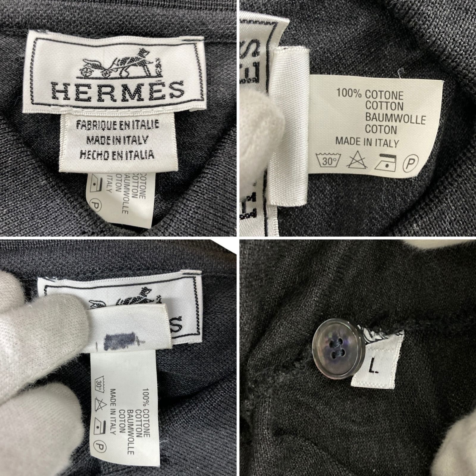 HERMES (エルメス) イタリア製 半袖 ポロシャツ Hロゴ刺しゅう L