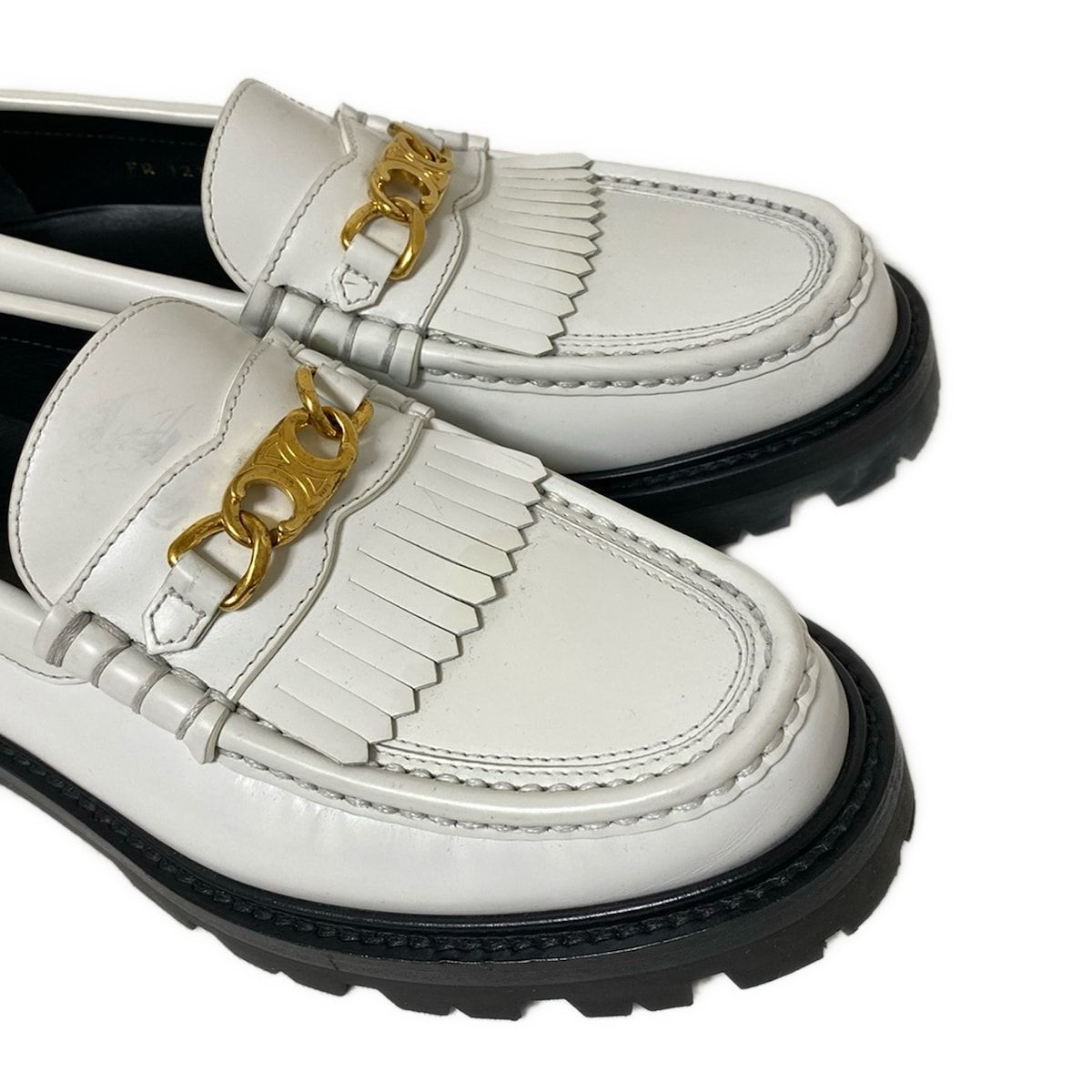 CELINE(セリーヌ) ローファー 38 レディース - 白 トリオンフチェーン