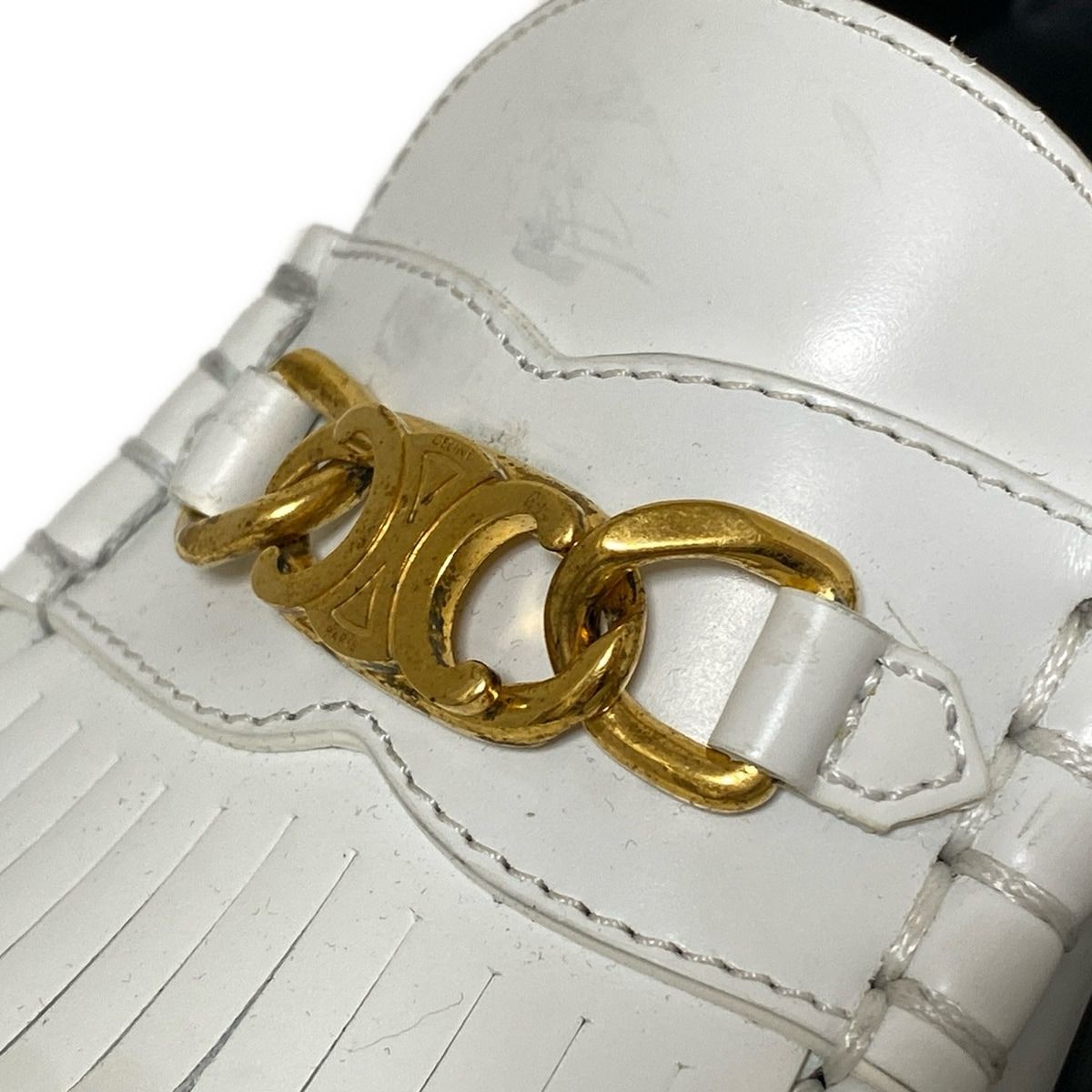 CELINE(セリーヌ) ローファー 38 レディース - 白 トリオンフチェーン