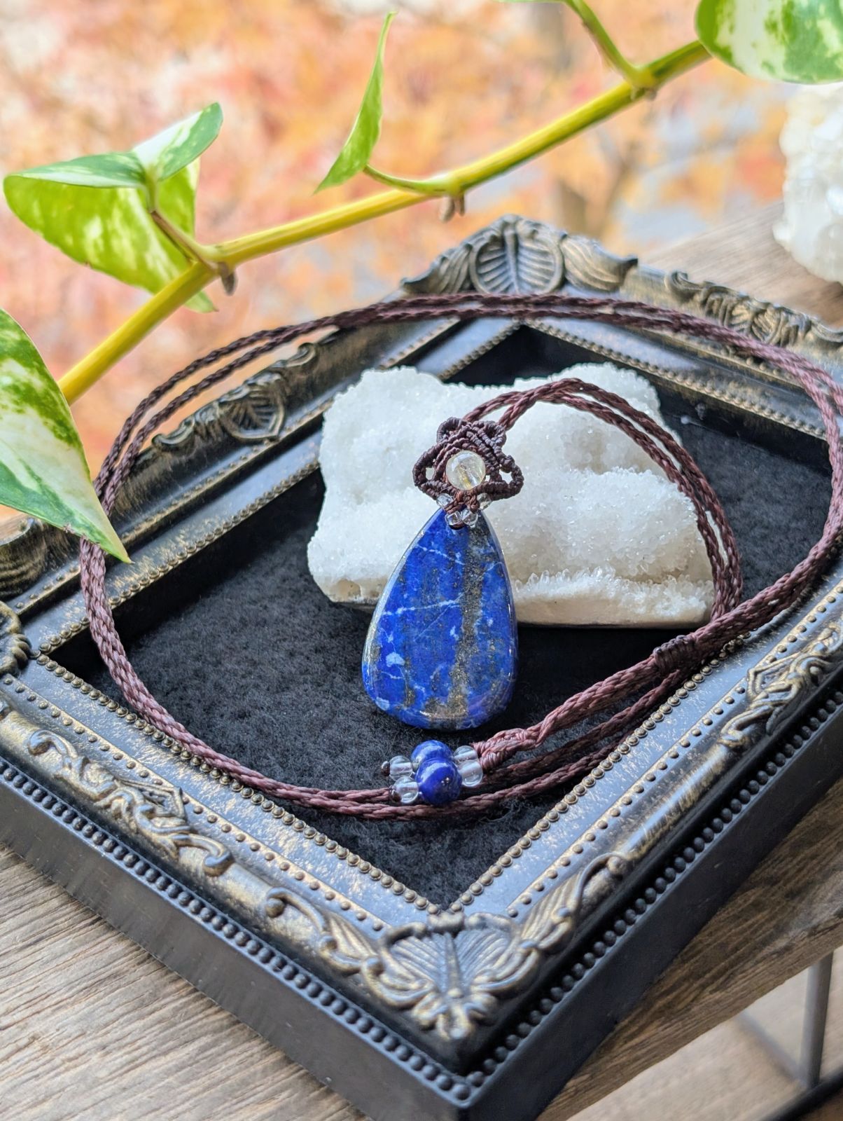 ☆天の川タイプ☆ラピスラズリ・瑠璃☆マクラメ編みネックレス 478