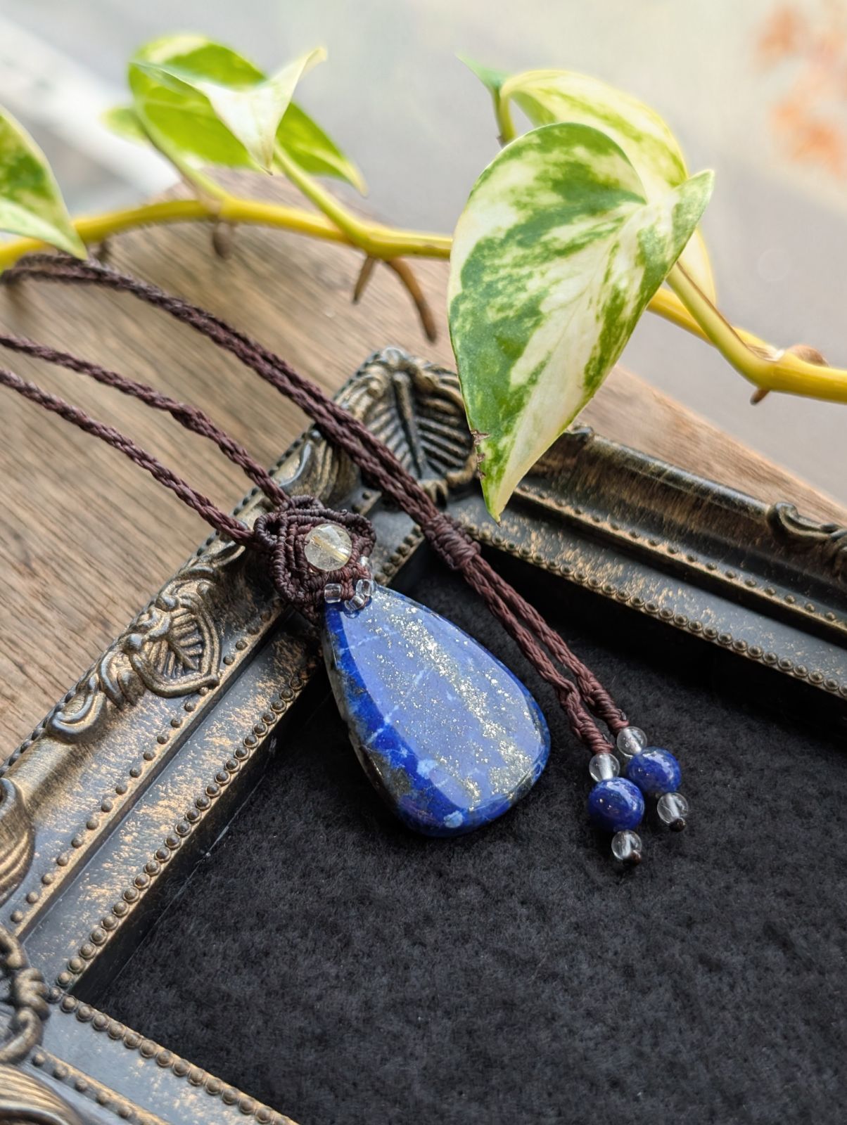 ☆天の川タイプ☆ラピスラズリ・瑠璃☆マクラメ編みネックレス 478