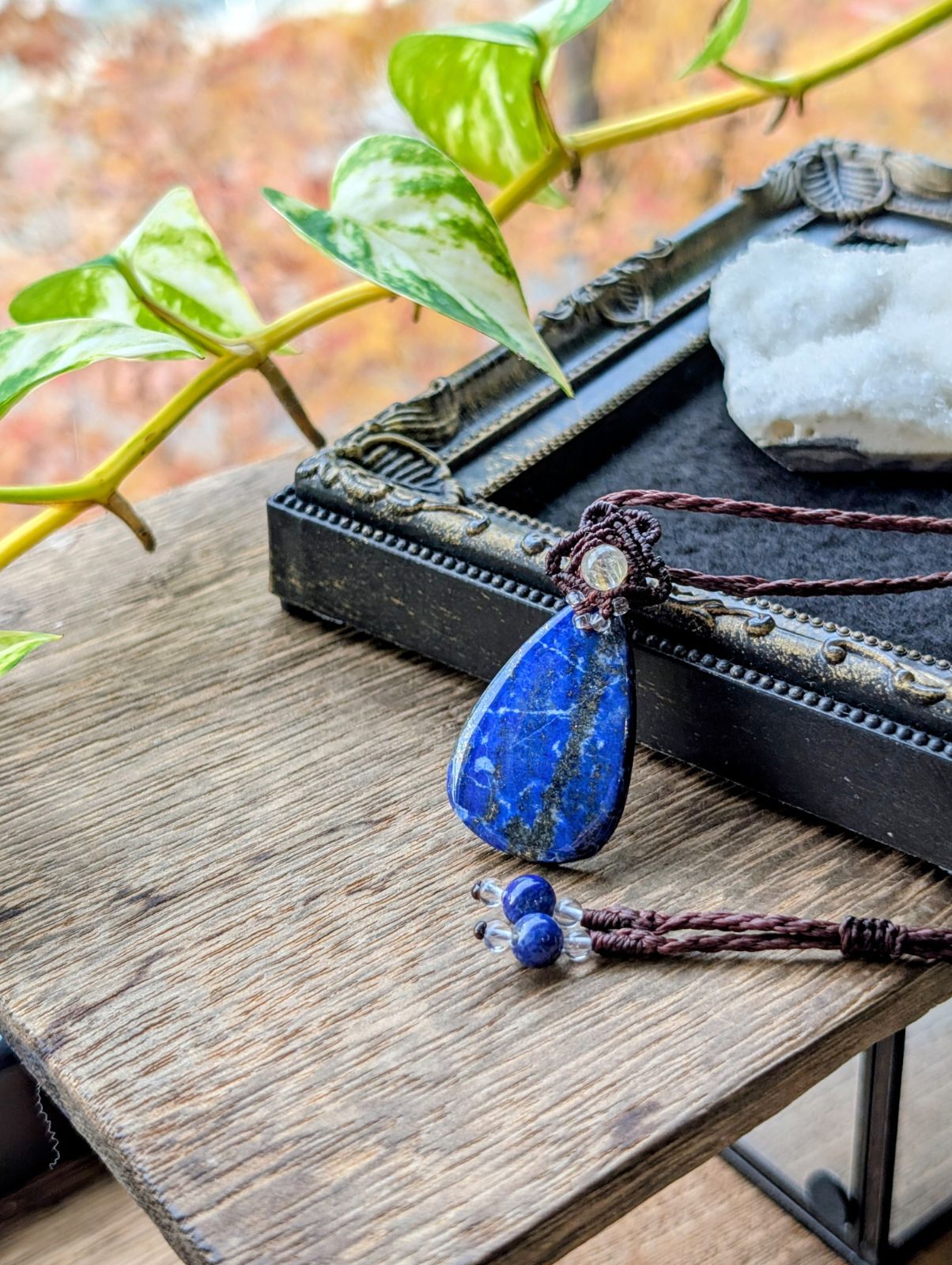 ☆天の川タイプ☆ラピスラズリ・瑠璃☆マクラメ編みネックレス 478