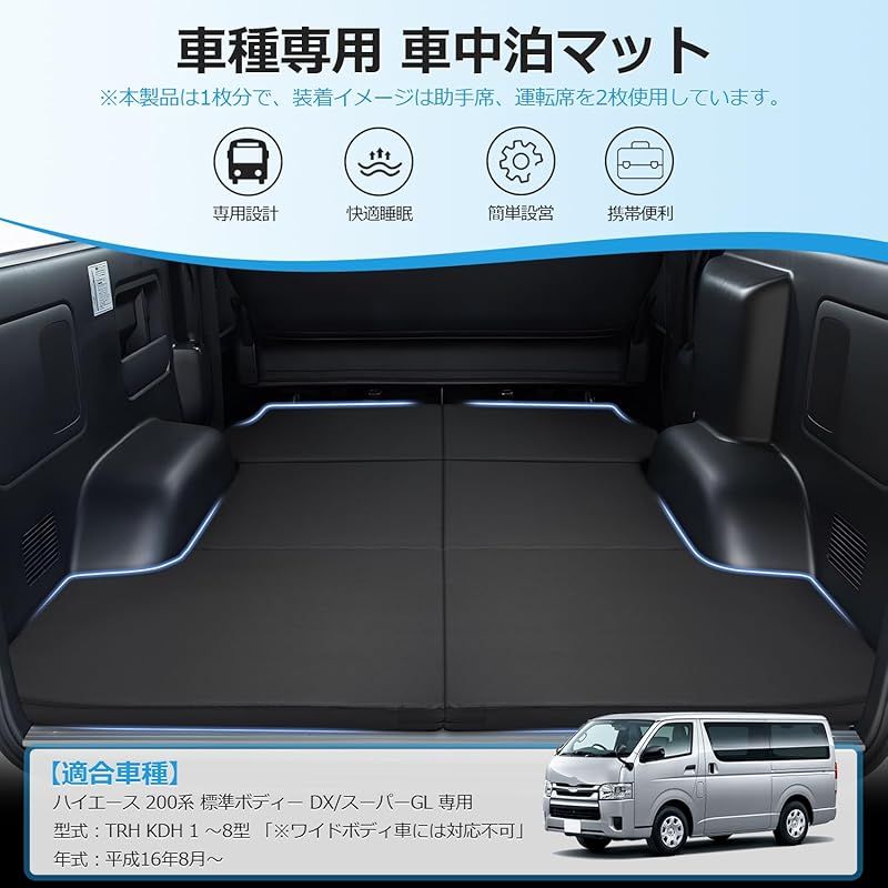 在庫 GIMUYA トヨタ ハイエース 200系 車中泊マット 折りたたみ式 ベッドキット 1型 2型 3型 4型 5型 6型 7型 8型 標準ボディー DX スーパーGL 段差解消 快適睡眠 軽量 防水 仮眠 防災 PVC 高密度ウレタン 左右