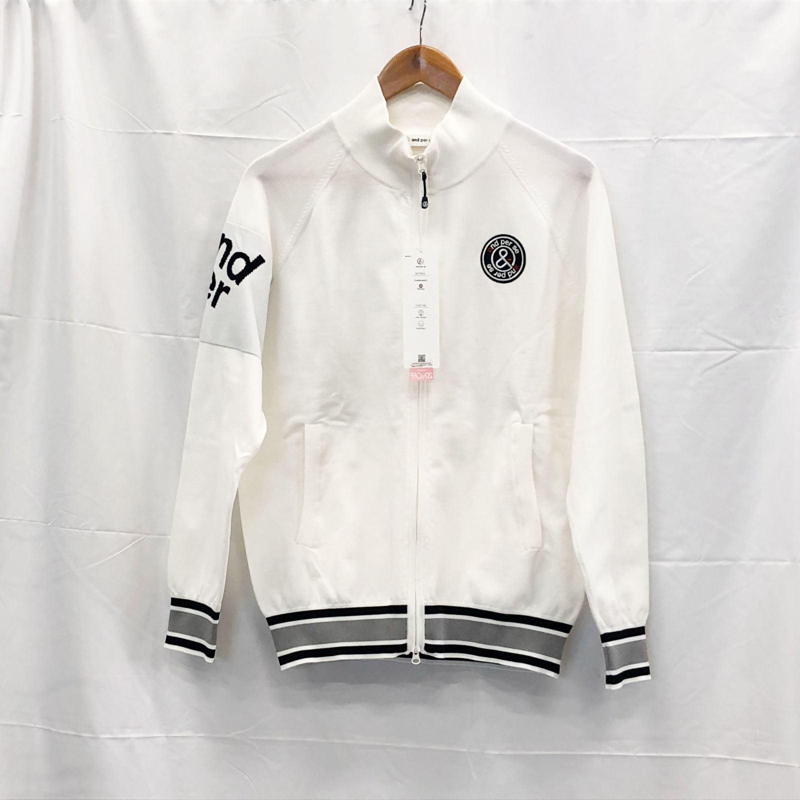 タグ付き! アンパスィ｜メンズ｜Ｍサイズ｜フルオープンセーター｜ホワイト系｜古着ゴルフウェア