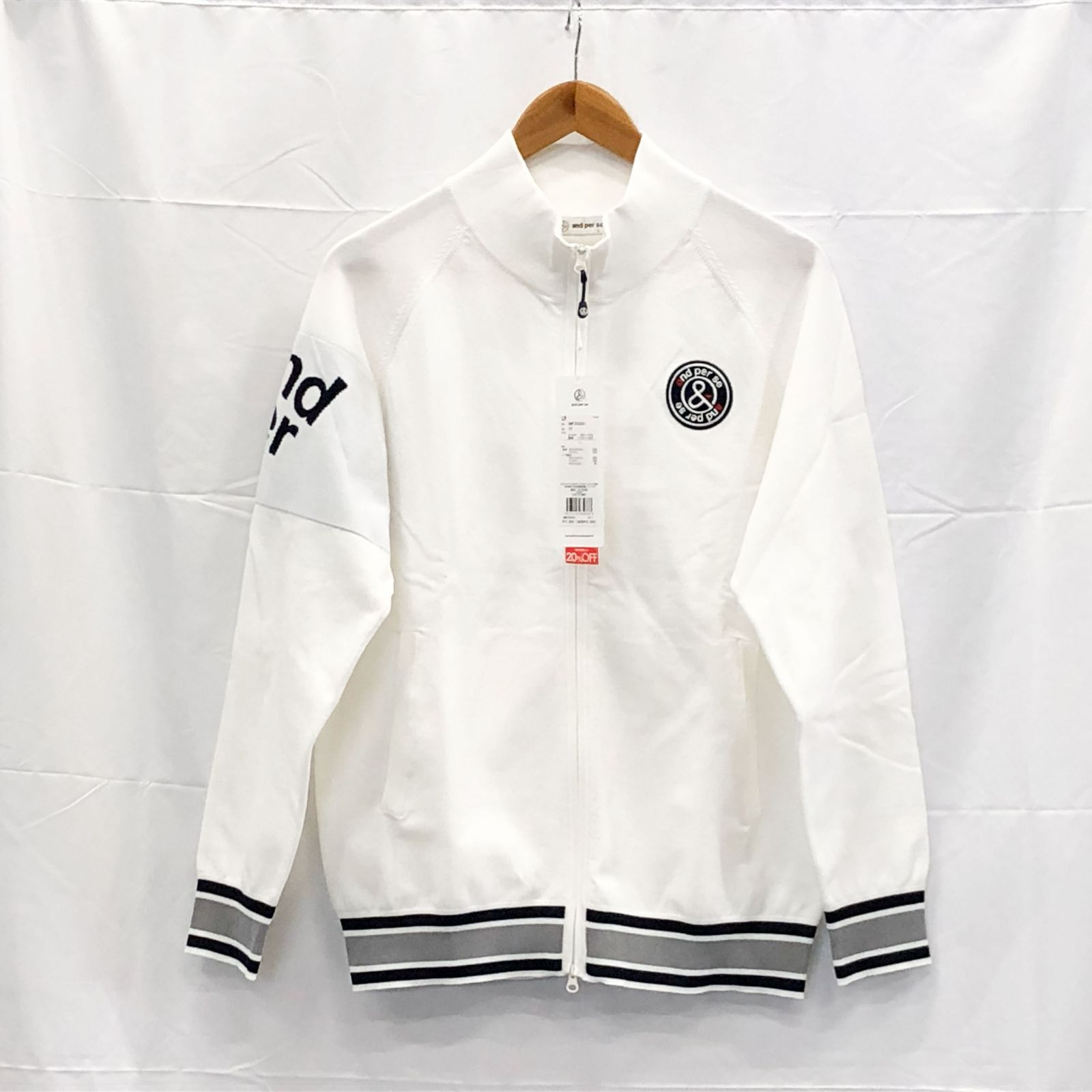 タグ付き! アンパスィ｜メンズ｜Ｌサイズ｜フルオープンセーター｜ホワイト系｜古着ゴルフウェア