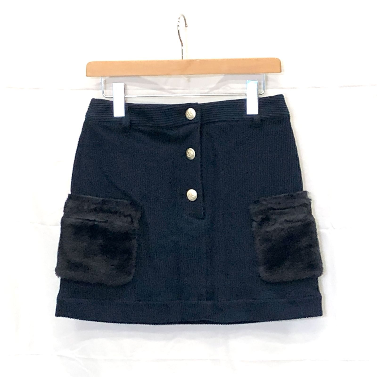 タグ付き! アンパスィ｜レディース｜Ｍサイズ｜ニットコーディロイスカート｜ネイビー系｜古着ゴルフウェア