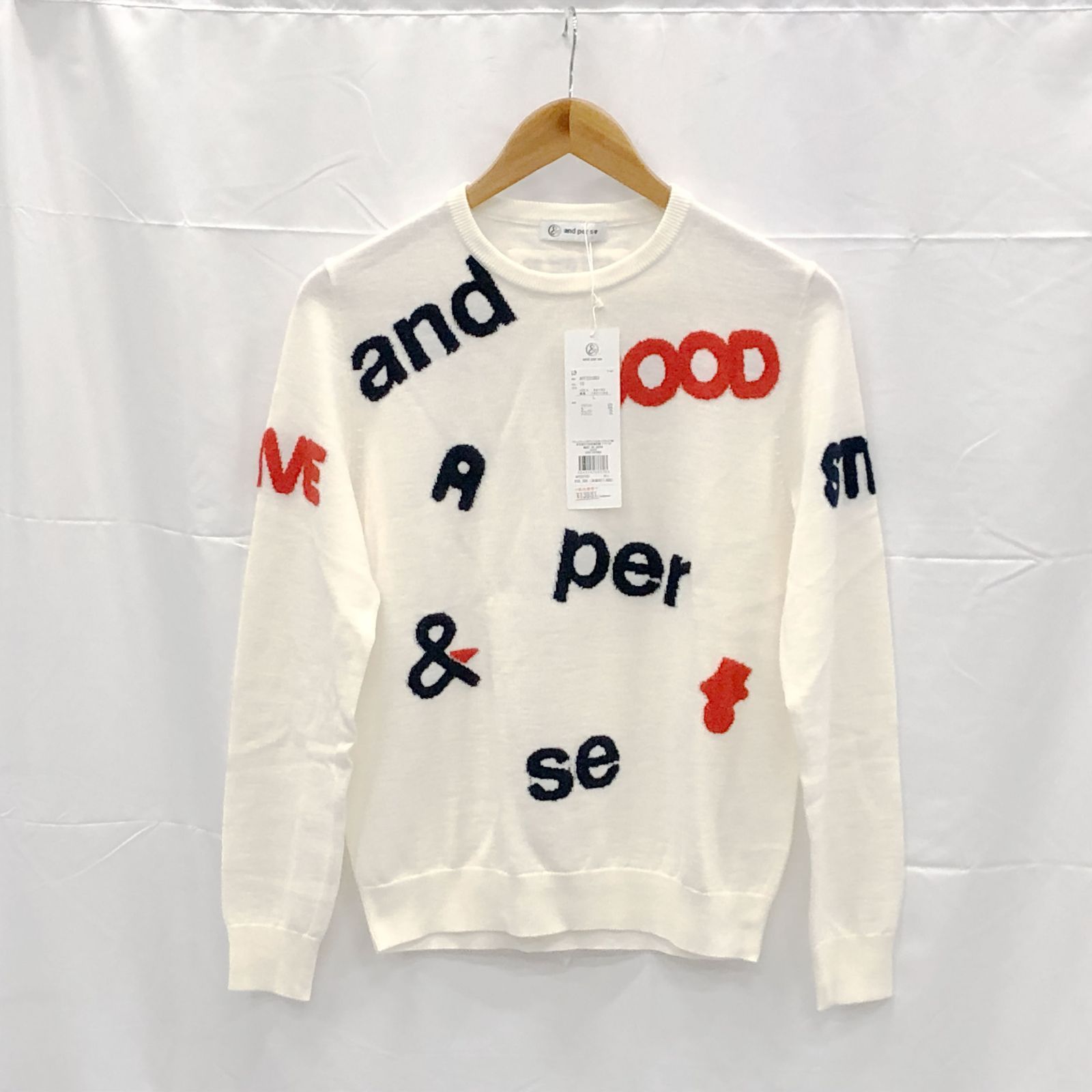 ! アンパスィ レディース Ｌサイズ クルーネックセーター ホワイト系 古着ゴルフウェア