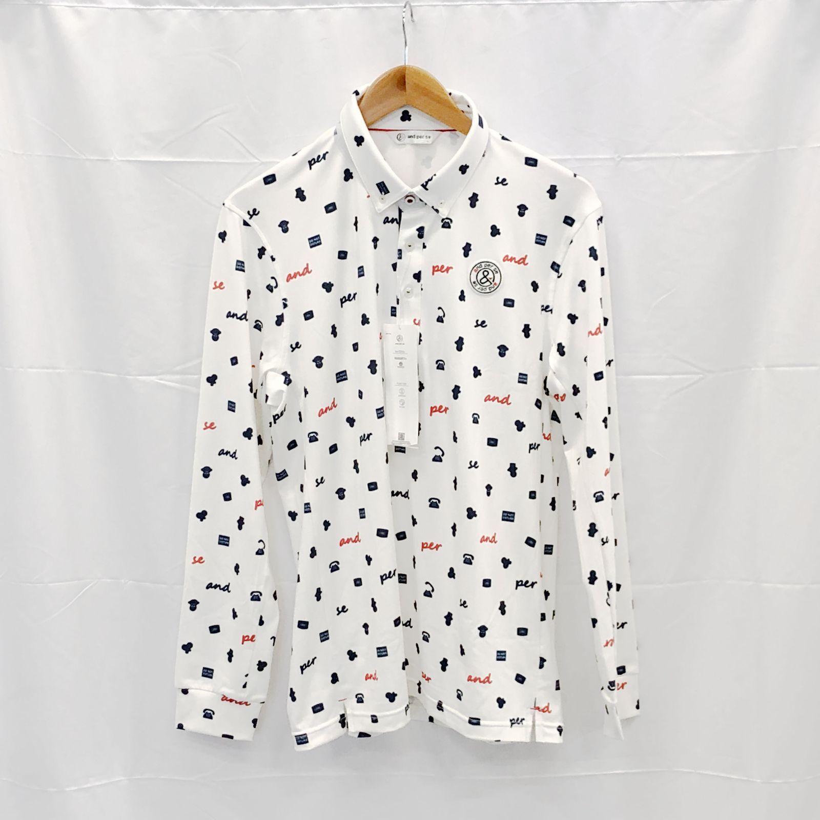 タグ付き! アンパスィ｜メンズ｜Ｌサイズ｜長袖プルオーバーシャツ｜ホワイト系｜古着ゴルフウェア