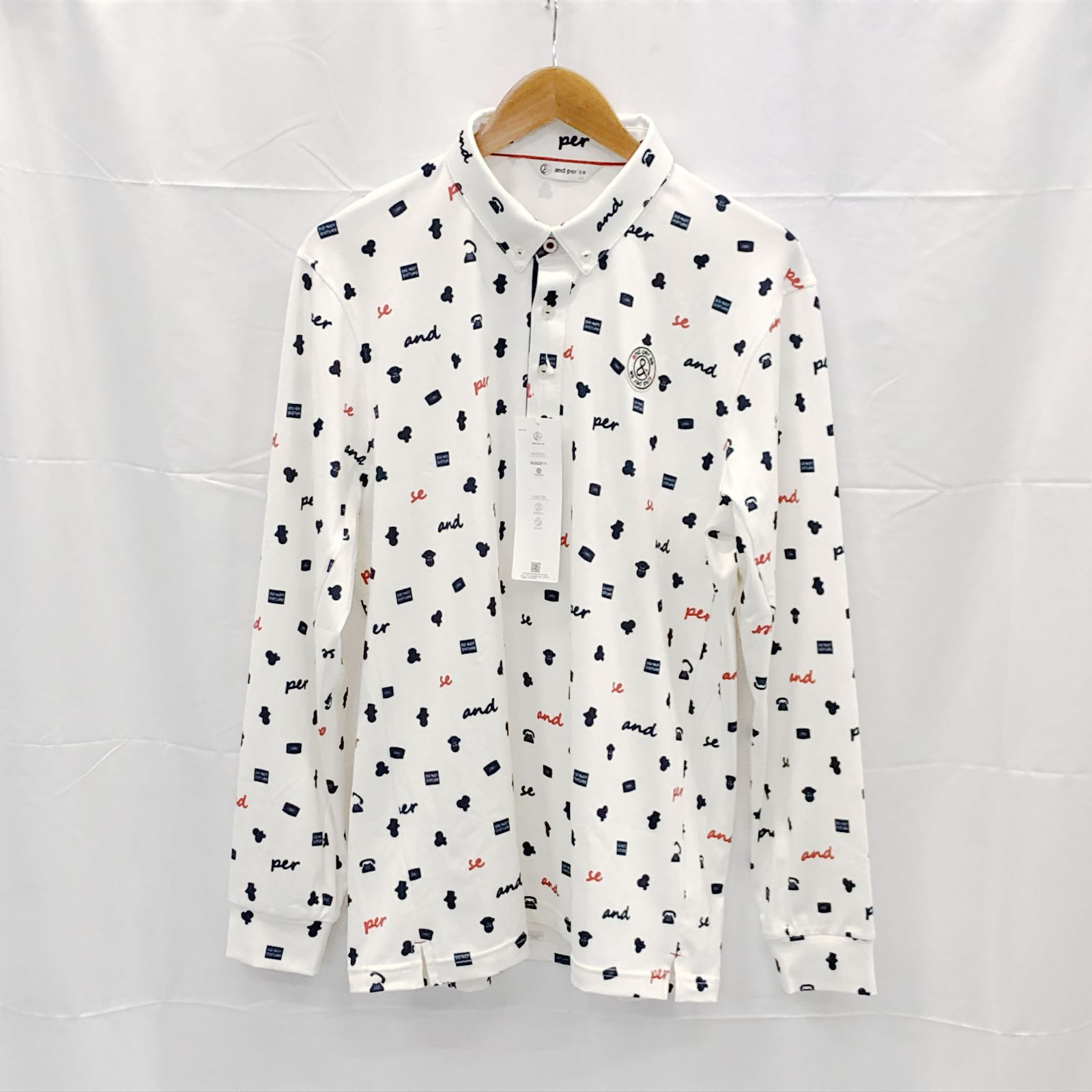 ! アンパスィ｜メンズ｜ＬＬサイズ｜長袖プルオーバーシャツ｜ホワイト系｜古着ゴルフウェア