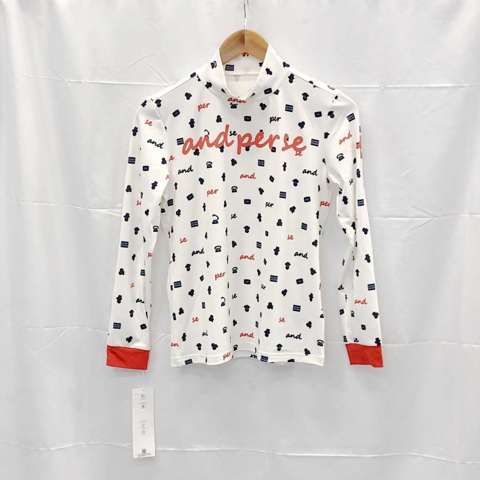 ! アンパスィ レディース Ｍサイズ 長袖ハイネックシャツ ホワイト系 古着ゴルフウェア