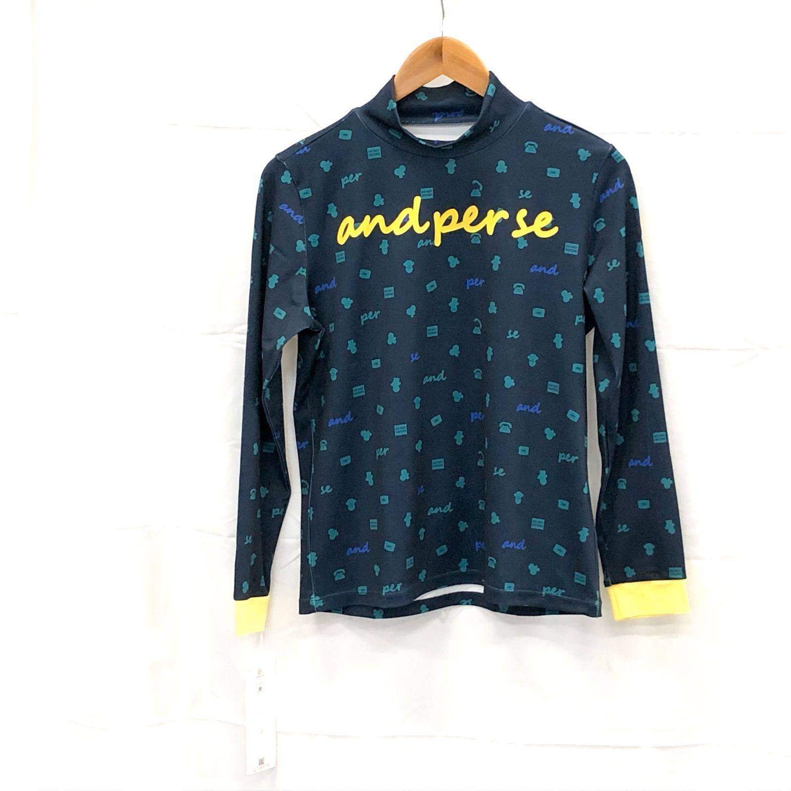 ! アンパスィ レディース Ｌサイズ 長袖ハイネックシャツ ネイビー系 古着ゴルフウェア