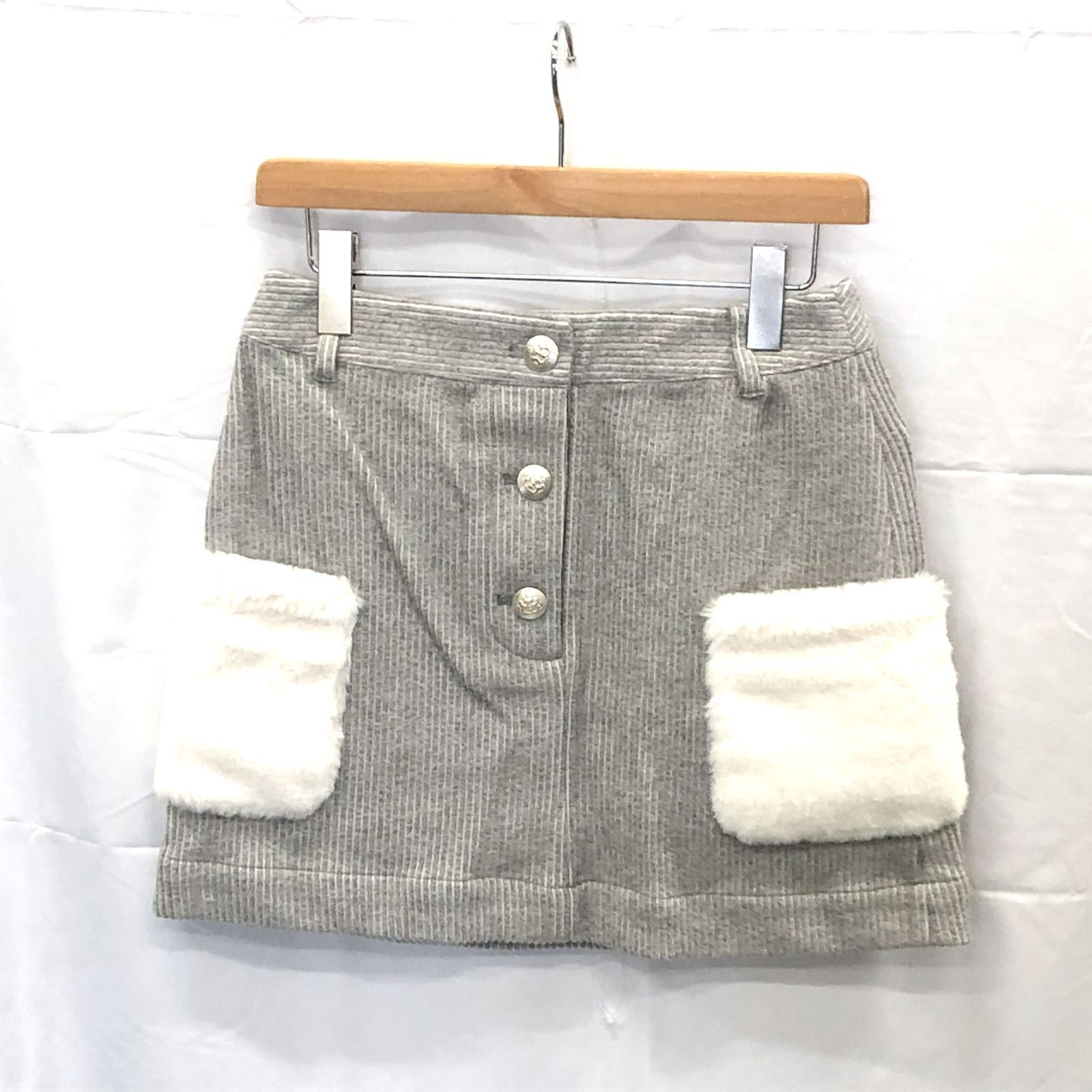 タグ付き! アンパスィ｜レディース｜Ｍサイズ｜ニットコーディロイスカート｜グレー系｜古着ゴルフウェア