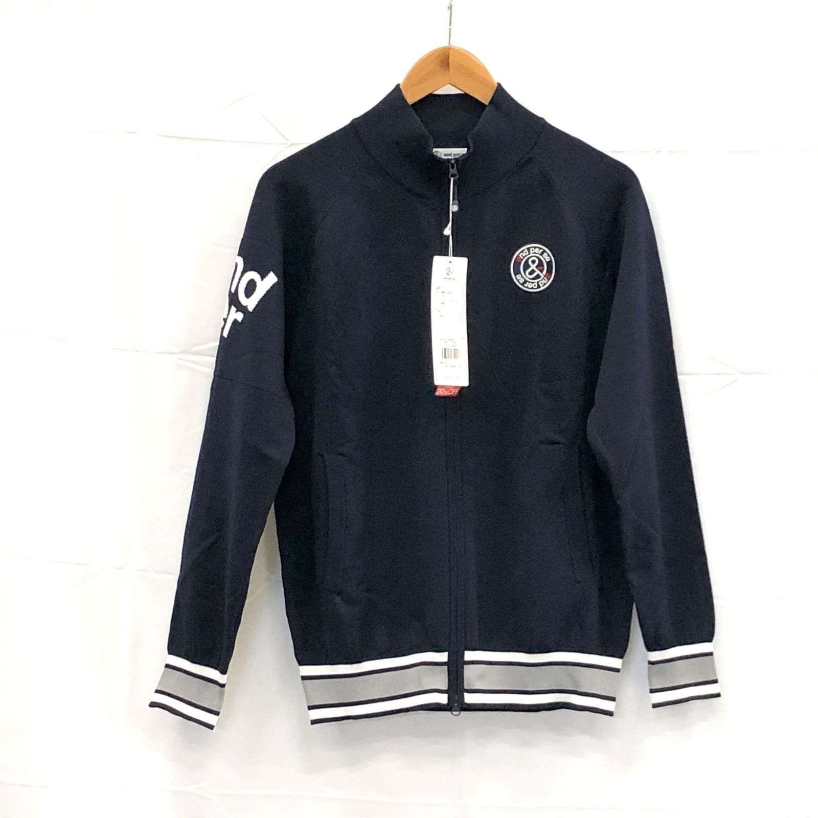 ! アンパスィ メンズ Ｌサイズ フルオープンセーター ネイビー系 古着ゴルフウェア