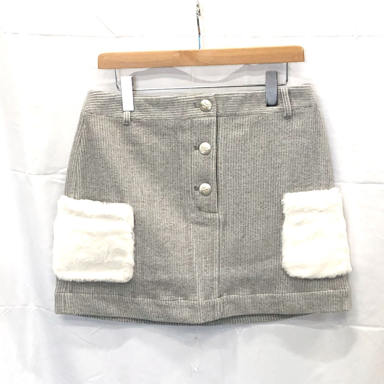 ! アンパスィ レディース ＬＬサイズ ニットコーディロイスカート グレー系 古着ゴルフウェア