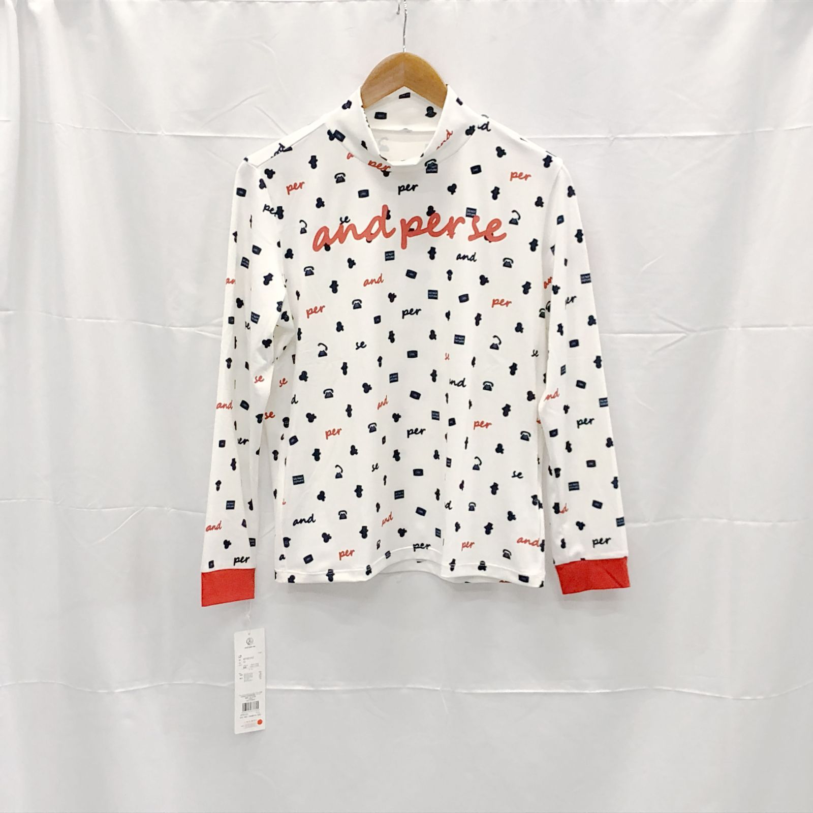 ! アンパスィ レディース ＬＬサイズ 長袖ハイネックシャツ ホワイト系 古着ゴルフウェア