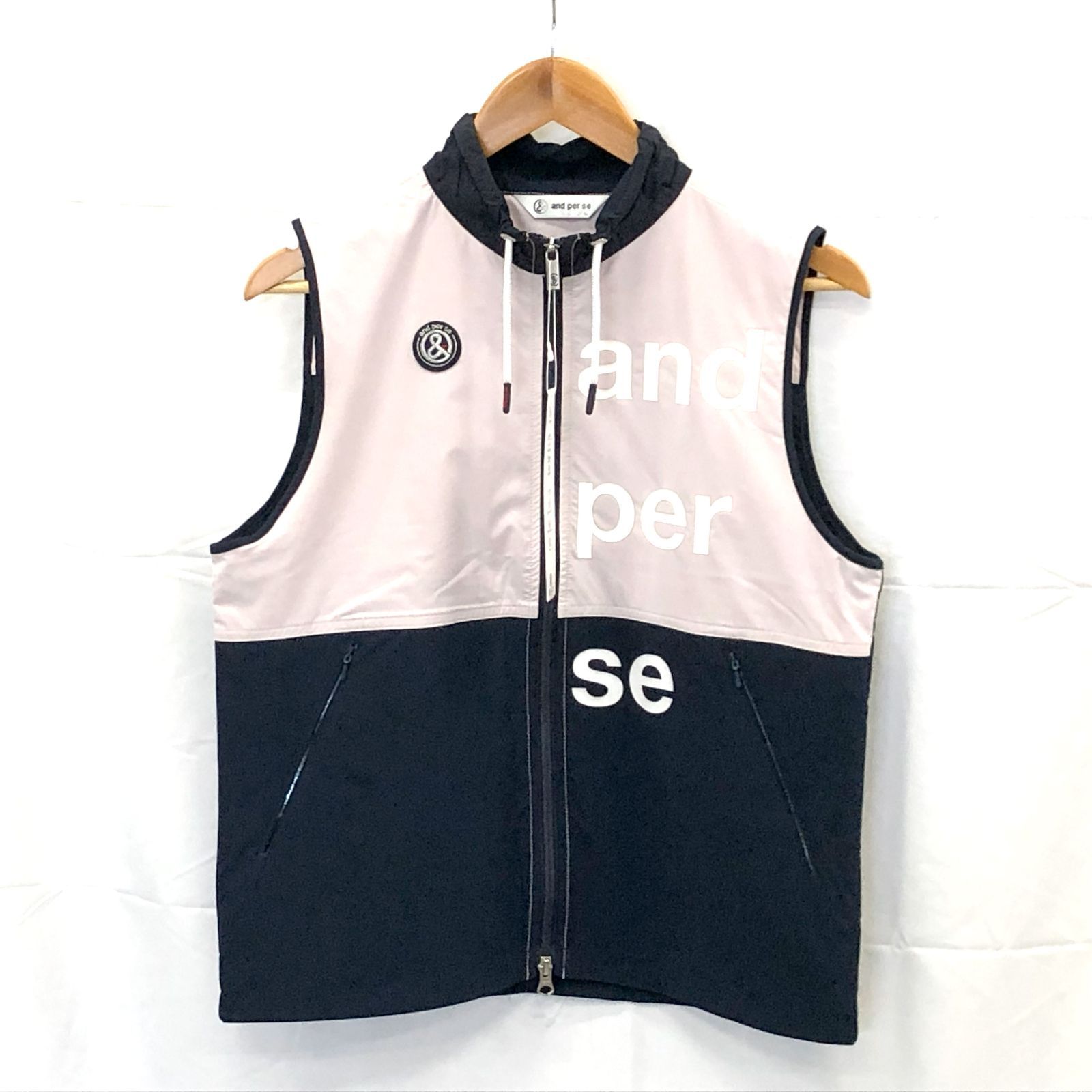 ! アンパスィ レディース Ｌサイズ バックウォームベスト ネイビー系 古着ゴルフウェア