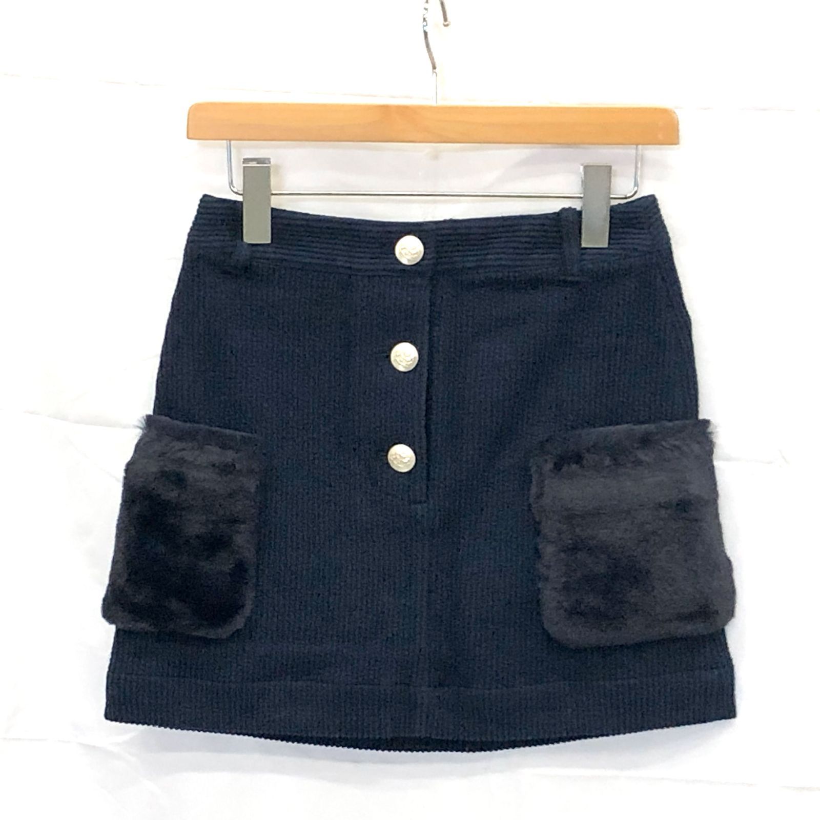 タグ付き! アンパスィ｜レディース｜Ｓサイズ｜ニットコーディロイスカート｜ネイビー系｜古着ゴルフウェア