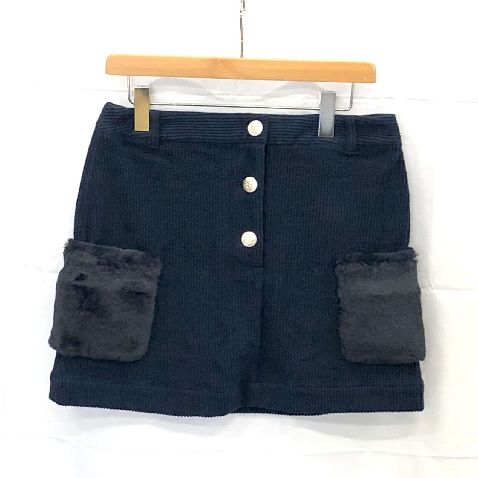 ! アンパスィ レディース ＬＬサイズ ニットコーディロイスカート ネイビー系 古着ゴルフウェア