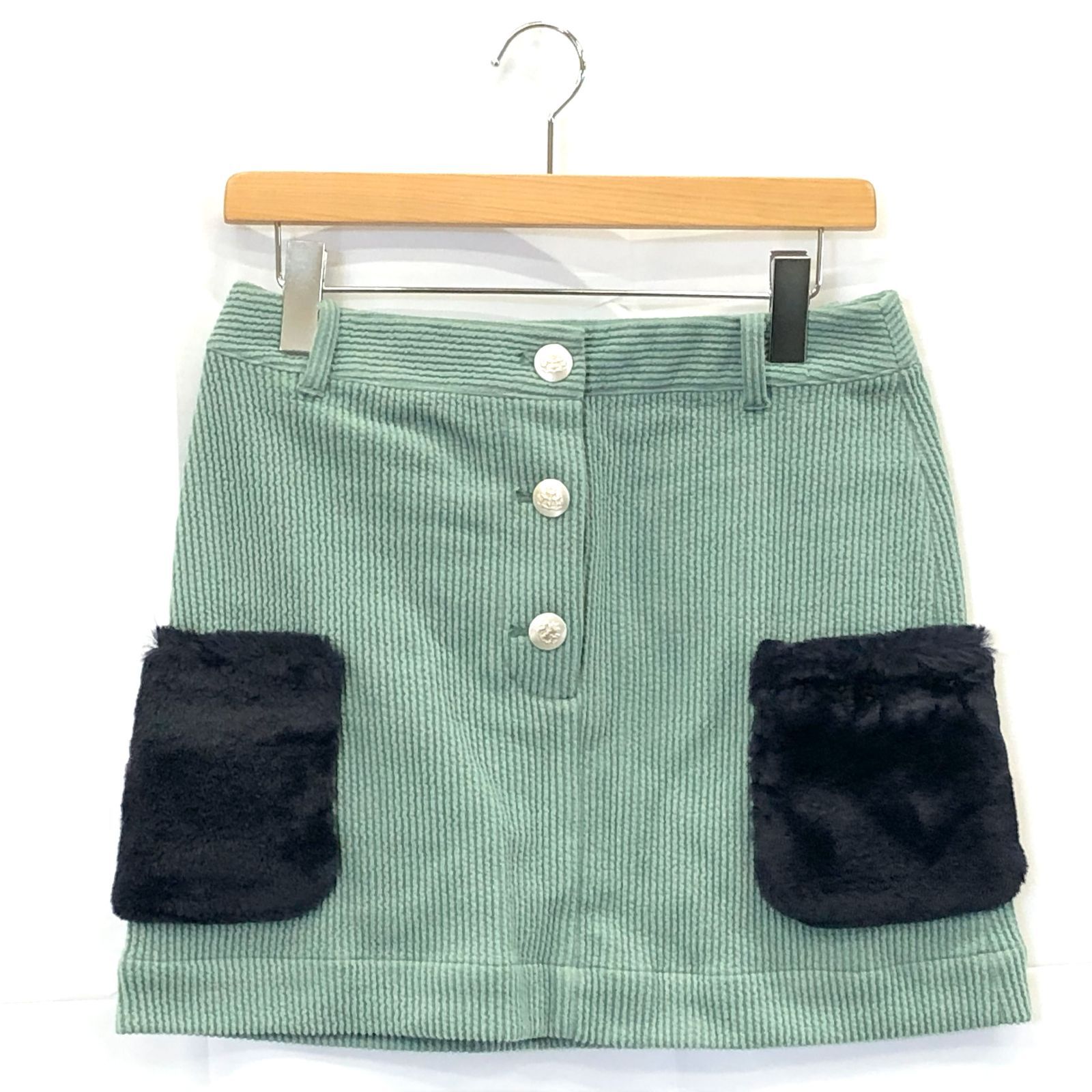 ! アンパスィ｜レディース｜Ｌサイズ｜ニットコーディロイスカート｜グリーン系｜古着ゴルフウェア