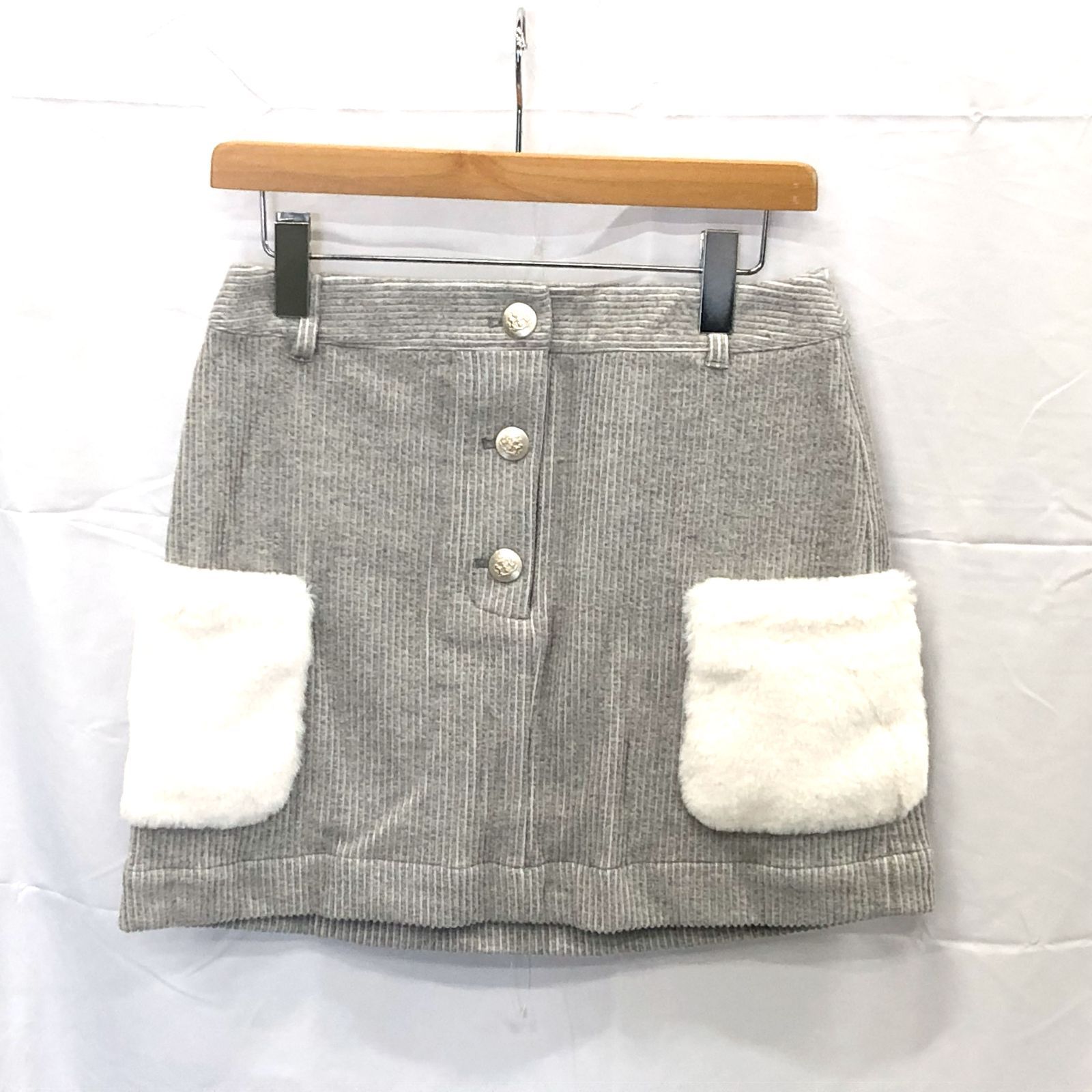 ! アンパスィ｜レディース｜Ｌサイズ｜ニットコーディロイスカート｜グレー系｜古着ゴルフウェア