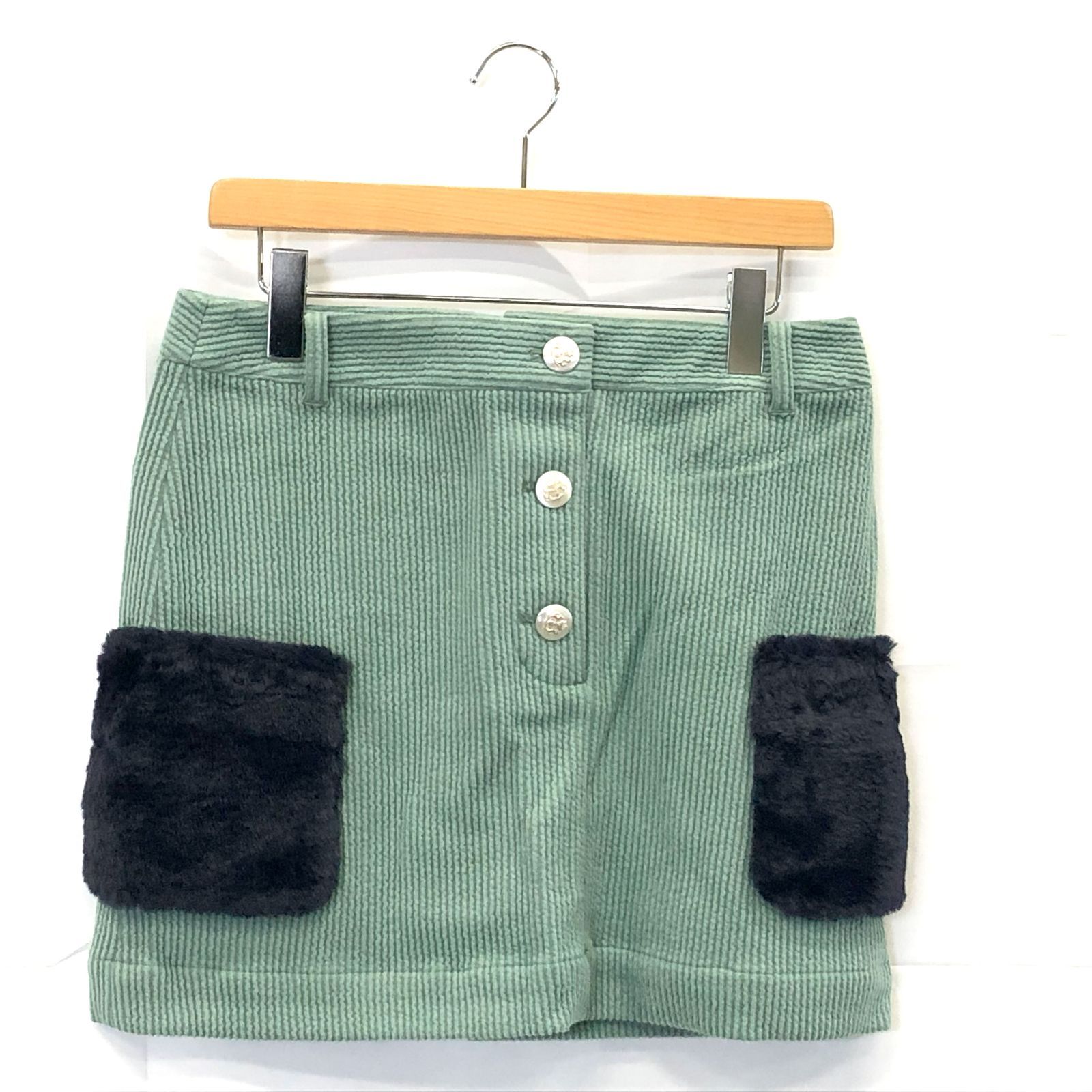 ! アンパスィ レディース ＬＬサイズ ニットコーディロイスカート グリーン系 古着ゴルフウェア