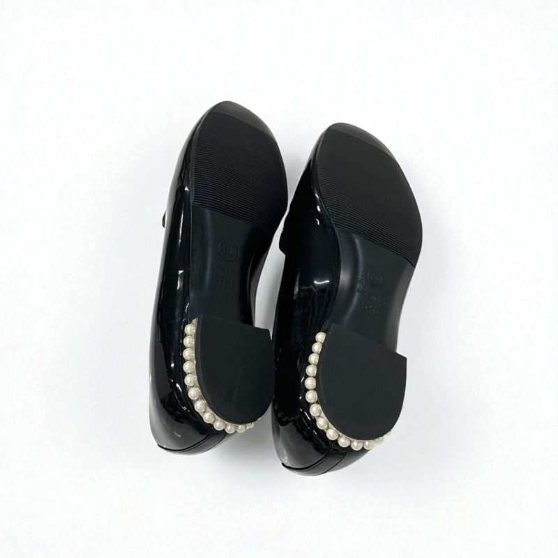 シャネル CHANEL フラットシューズ 靴 シューズ パテント ブラック 黒