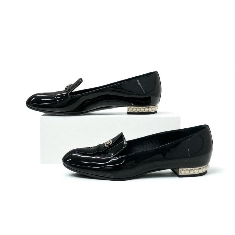 シャネル CHANEL フラットシューズ 靴 シューズ パテント ブラック 黒