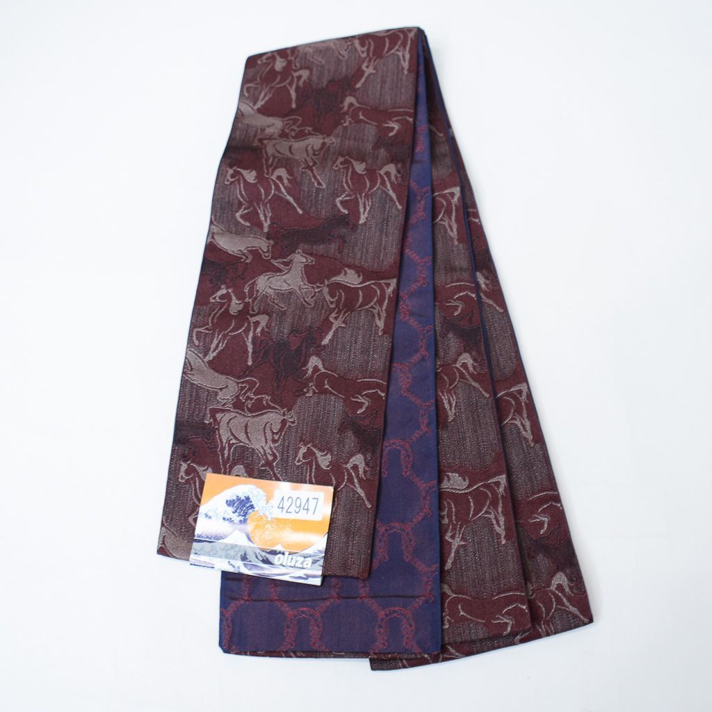 半幅帯 長尺約4.4m 浴衣帯 細帯 日本製 ポリエステル 袷 エンジ