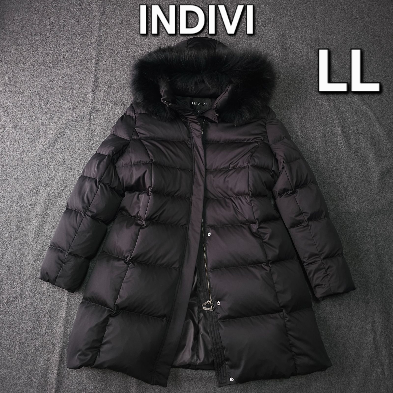 INDIVI】インディヴィ 秋冬 シルキーサテンダウンコート LL 13号 黒