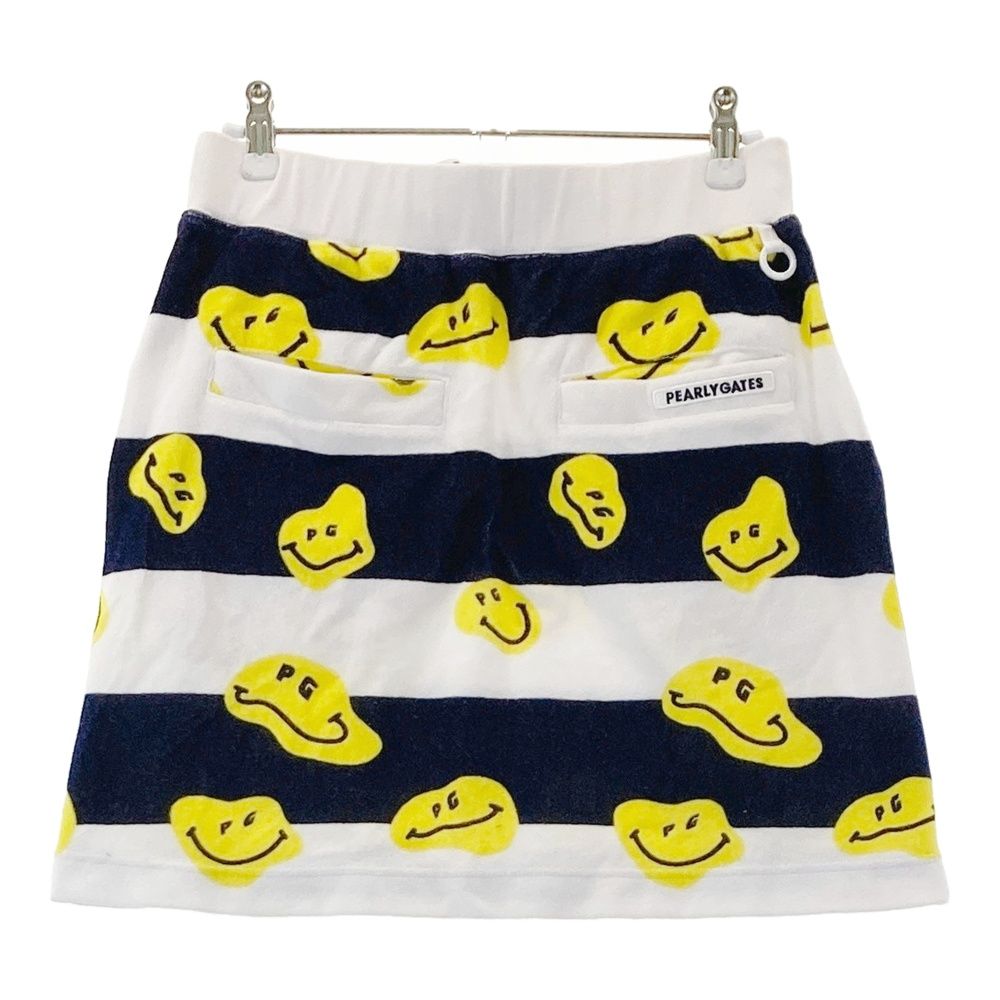 サイズ 1 PEARLY GATES パーリーゲイツ パイルスカート ニコちゃん ボーダー柄 ホワイト系 ゴルフウェア レディース ストスト