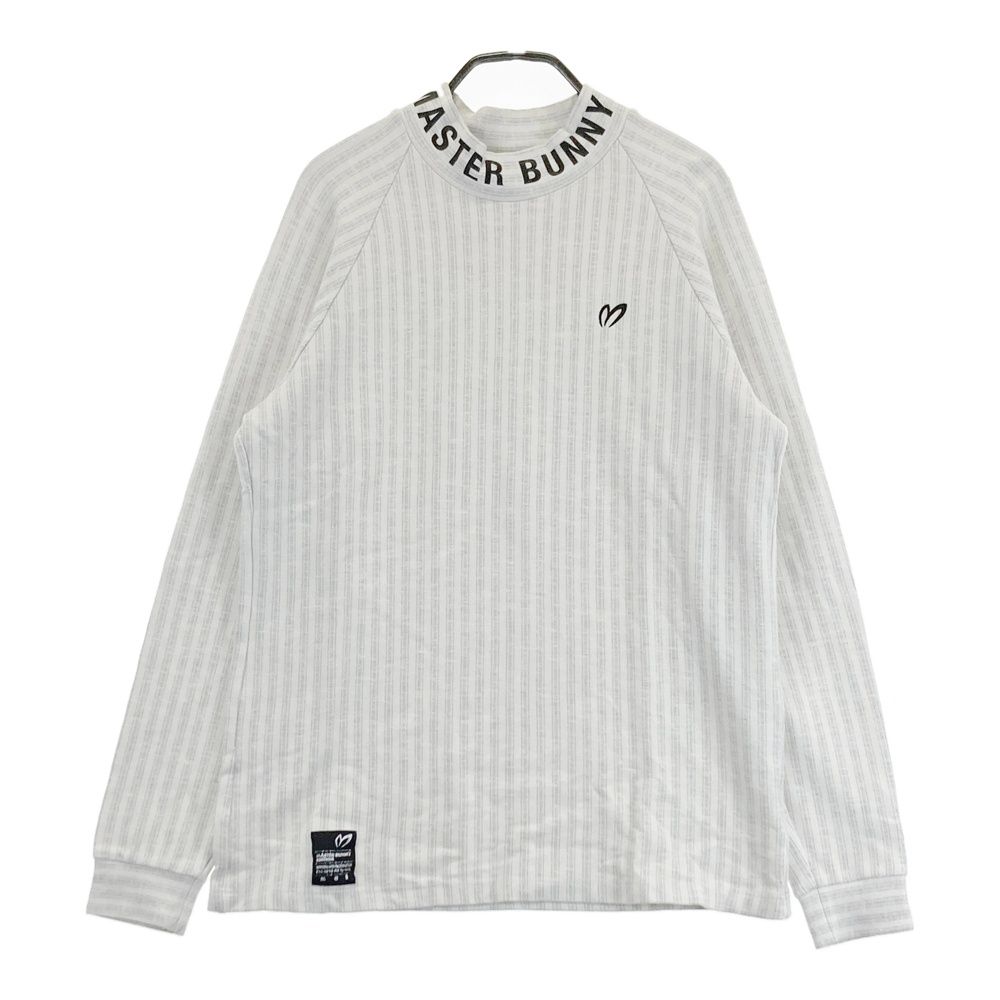 サイズ 5 MASTER BUNNY EDITION マスターバニーエディション モックネック 長袖Tシャツ ストライプ柄 グレー系 ゴルフウェア メンズ ストスト