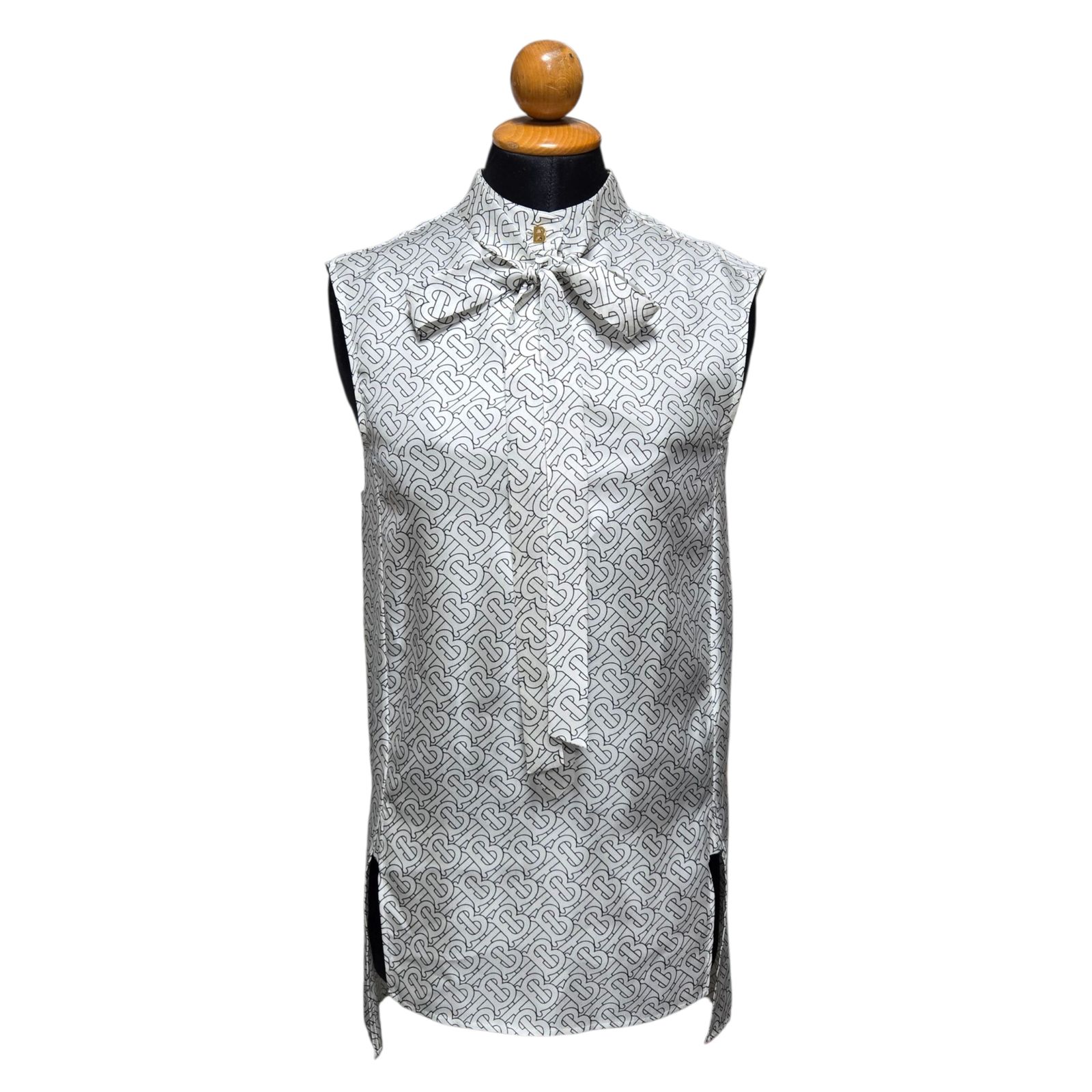 ◇BURBERRY バーバリー TBモノグラム シルクシャツ ボウタイ ブラウス