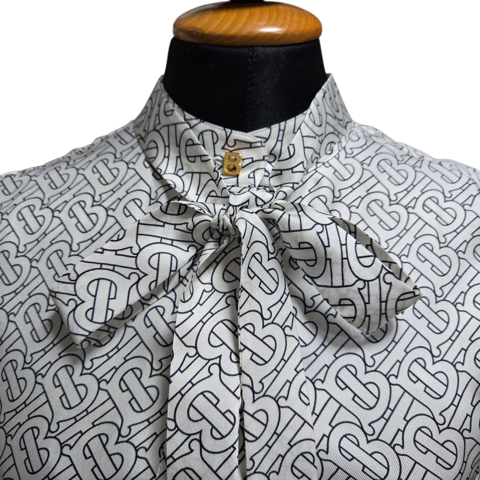◇BURBERRY バーバリー TBモノグラム シルクシャツ ボウタイ ブラウス