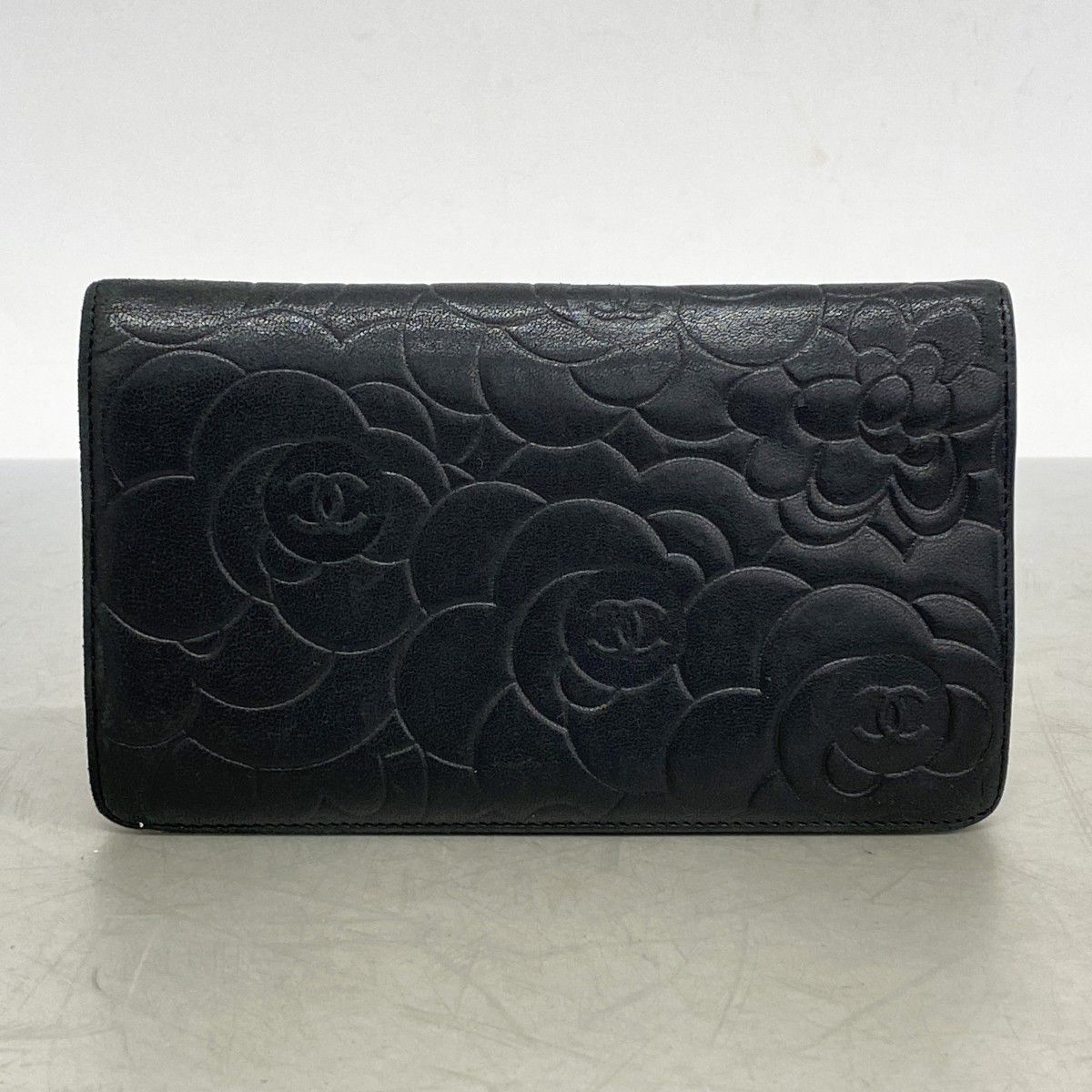 シャネル(Chanel) シャネル 長財布 カメリア ラムスキン ブラック