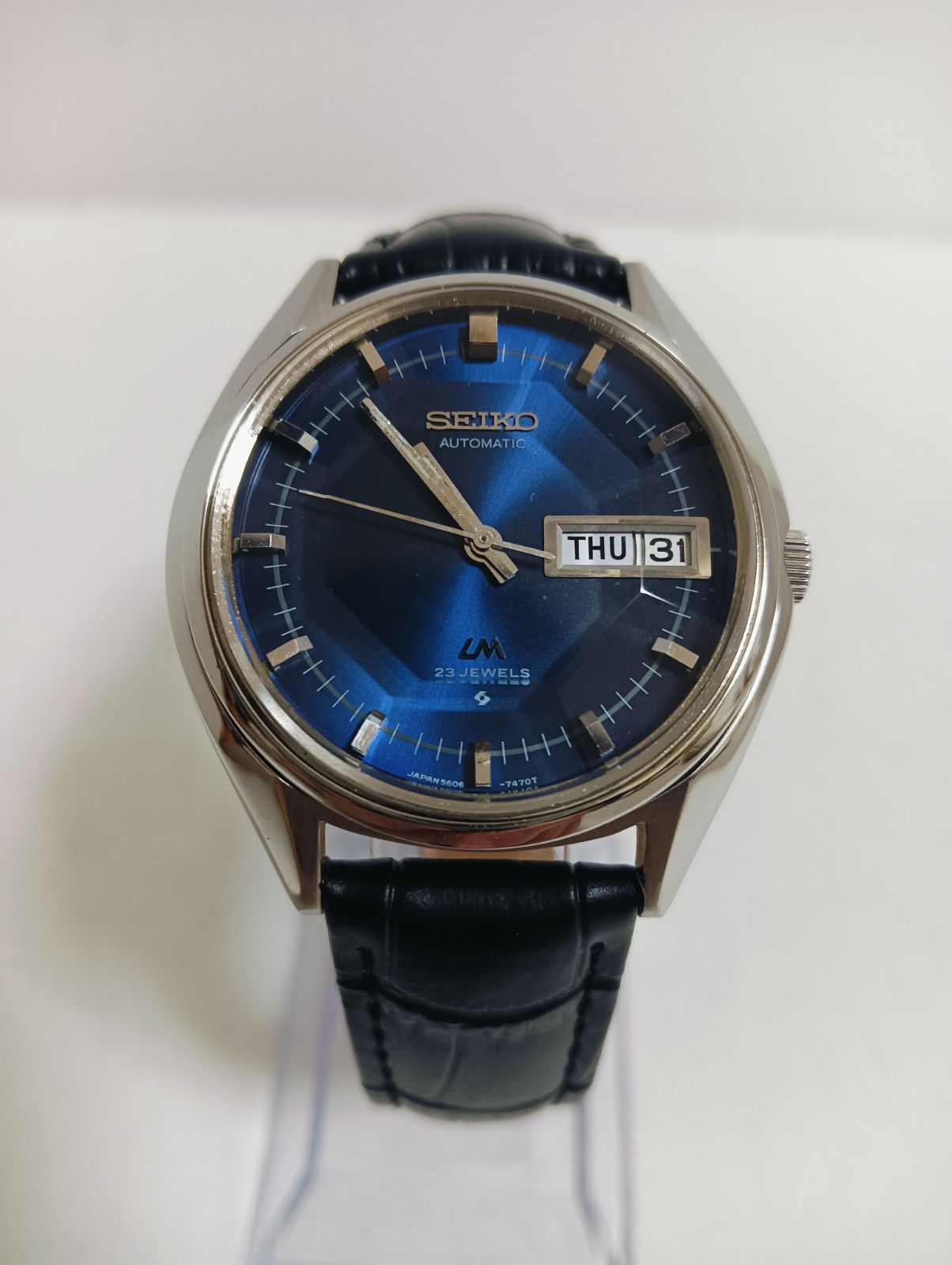 SEIKO 5606 7190 自動巻き 23石 多面カット 青文字盤 ヴィンテージ セイコー 腕時計