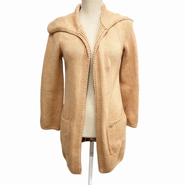 美品　FOXEY　ウィングカラーロングカーディガン　黒　35226 ロゴプレート フォクシー FOXEY 美品 ウィングカラーロングカーディガン ニット ロゴ