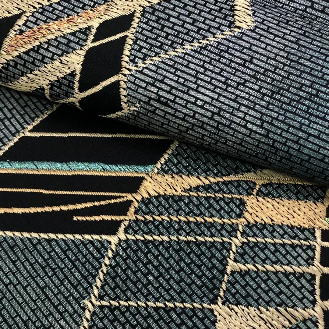 袋帯 モダンな抽象模様 青鈍色 金銀糸 O-5758 - メルカリ