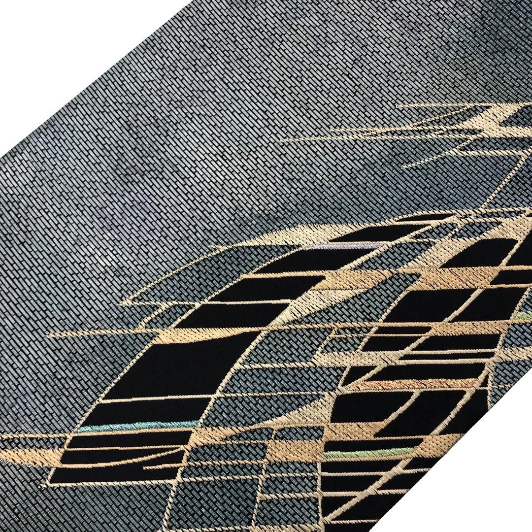 袋帯 モダンな抽象模様 青鈍色 金銀糸 O-5758 - メルカリ