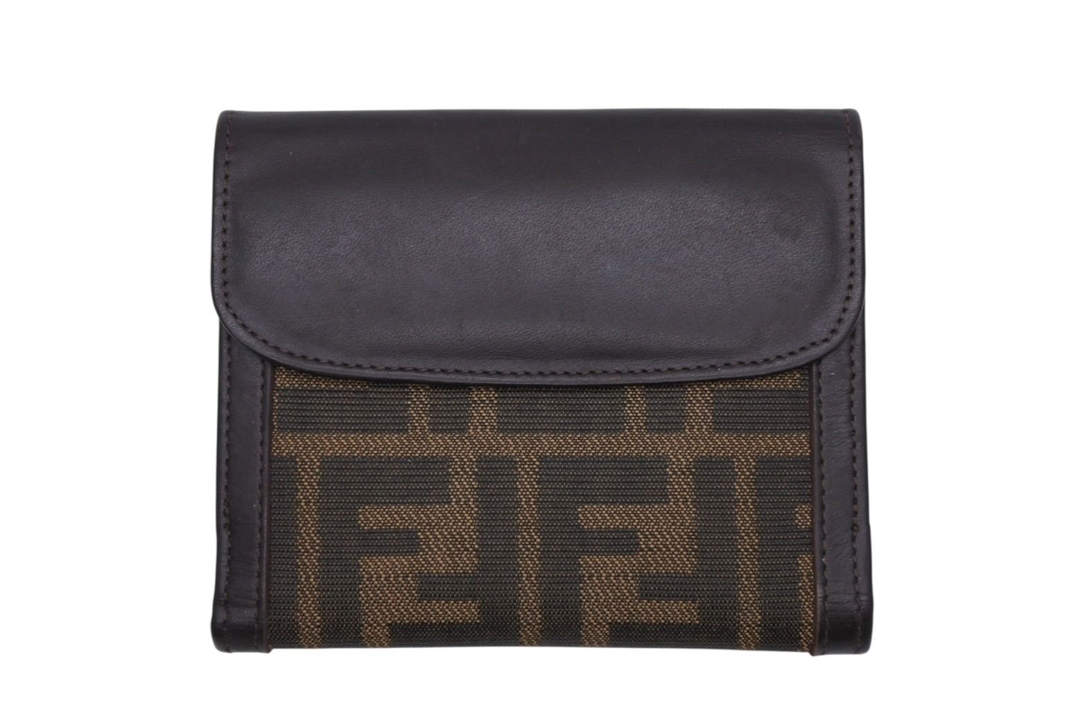 FENDI フェンディ ズッカ柄 二つ折り財布 コンパクトウォレット イタリア製 キャンバス レザー ブラウン 4 b 009184