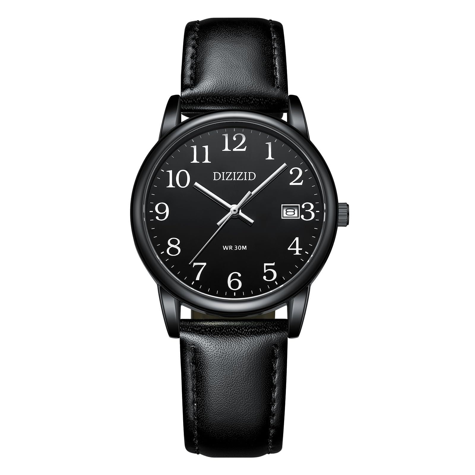 腕時計 メンズ アナログ 防水 革ベルト watch for men シンプル 人気 おしゃれ ビジネス クラシック 日付 薄型 文字盤 見やすい ユニセックス (ブラック_A)