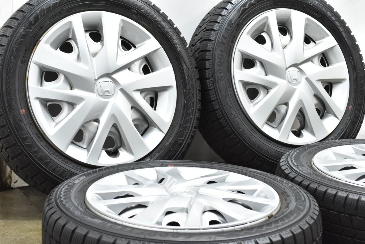 程度良好 ホンダ N BOX カバー付き 社外スチール 14 in 4 5 J 45 PCD 100 グッドイヤー アイスナビ8 155 65 R WGN ONE 4本