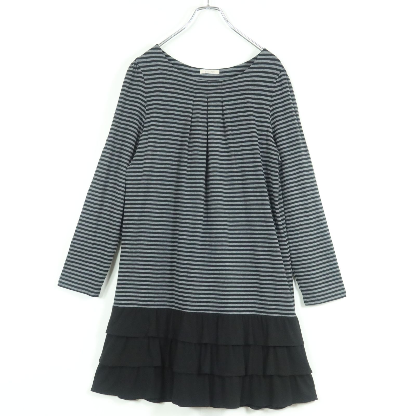 美品 大きいサイズ ローズティアラ ドット柄 フリル チュニック ローズティアラ☆かぶせ段々フリル♪ボーダーチュニック 大きいサイズ