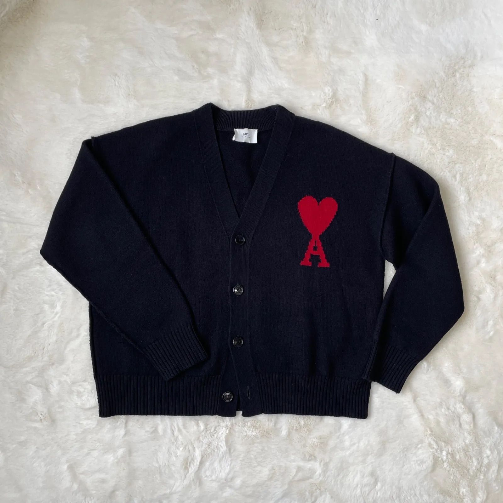ami Alexandre Mattiussi ニットカーディガン ビッグハート ウール 黒