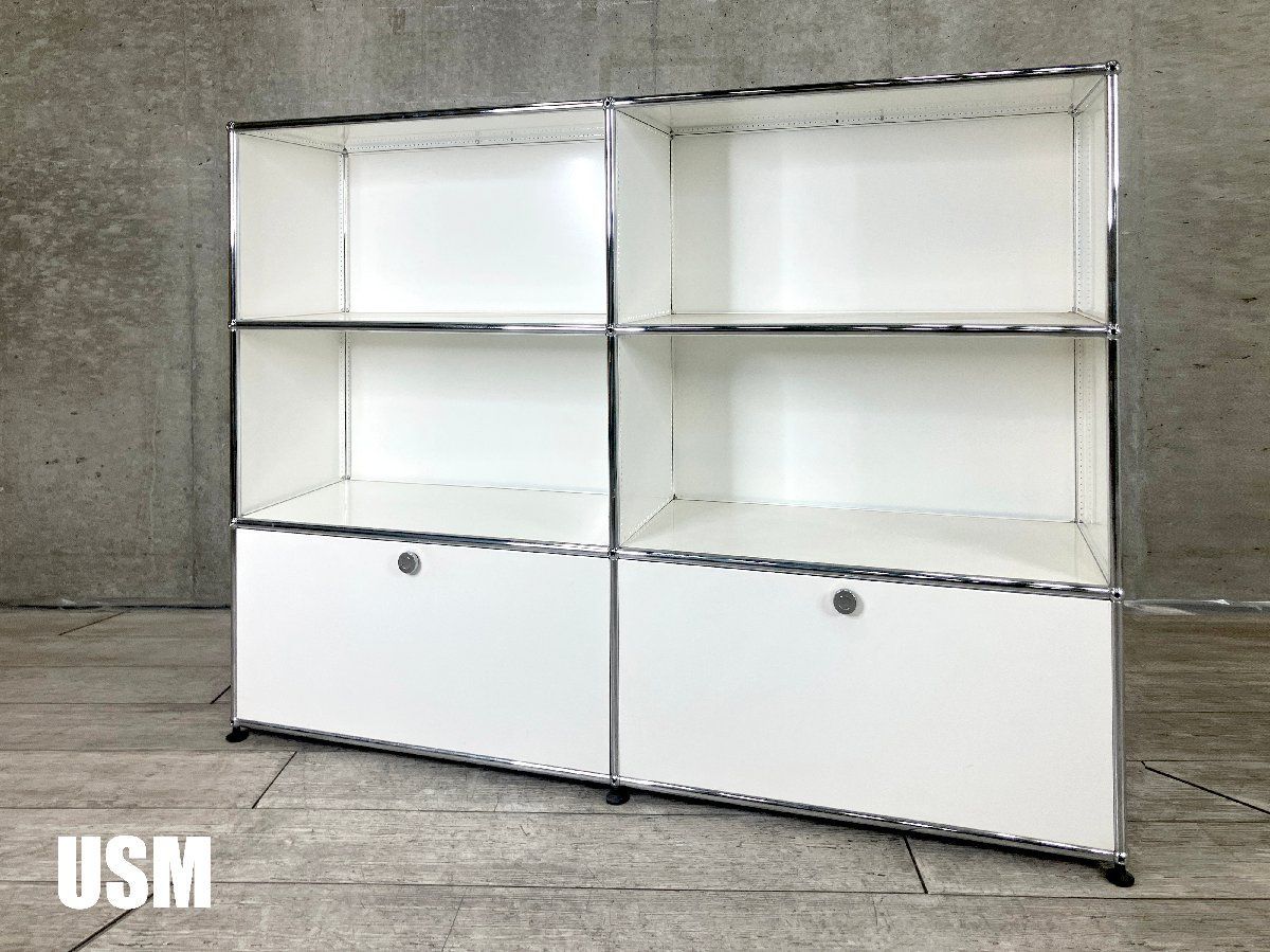 USMハラー□2連3段キャビネット□ピュアホワイト□サイドボード□D350