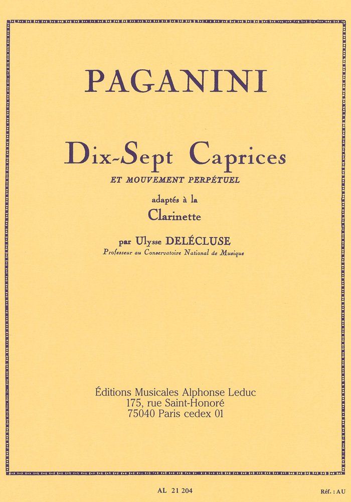 パガニーニ 17の奇想曲と常動曲 クラリネット教則本 ルデュック出版 品