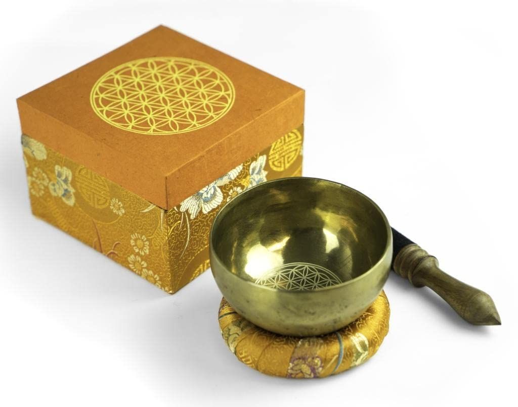Klangschalen Set mit Gravur Blume des Lebens Groesse L Traditionelle 品