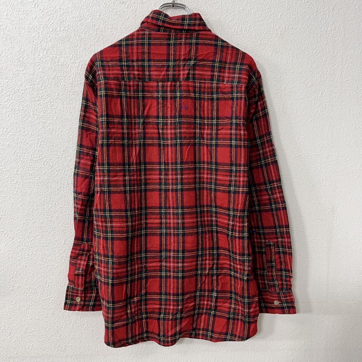長袖 ネルシャツ L レッド マルチカラー チェック柄 格子柄 胸ポケット